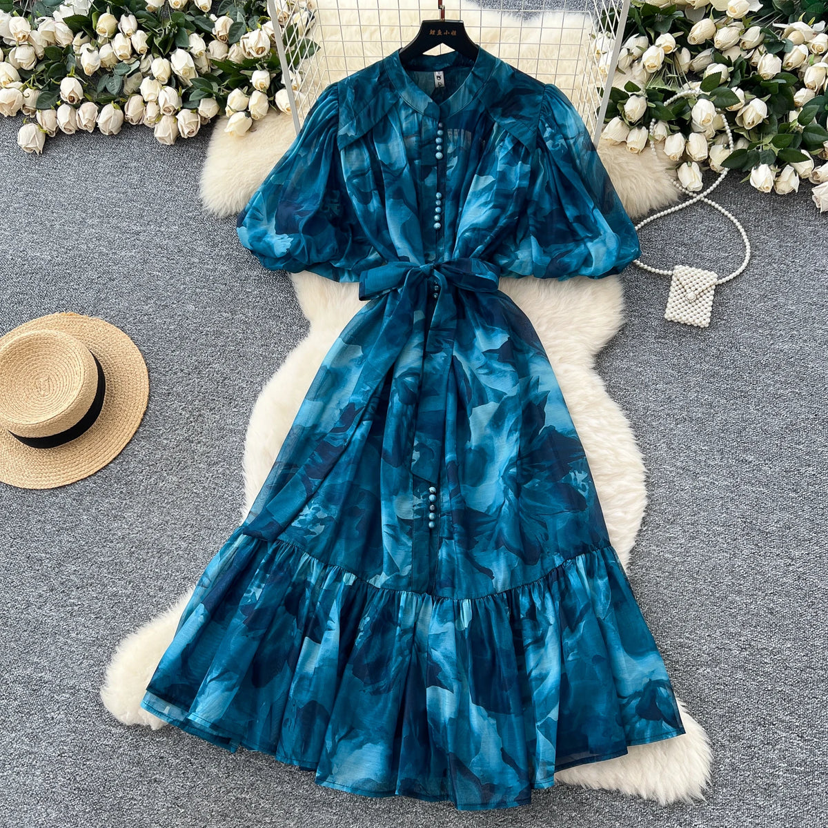 Boho Print Puff Sleeve Fairy Dress