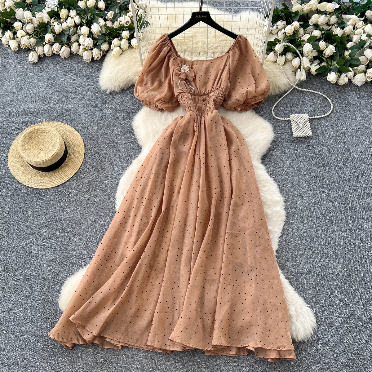 Polka Dot Floral Short Sleeve Dress