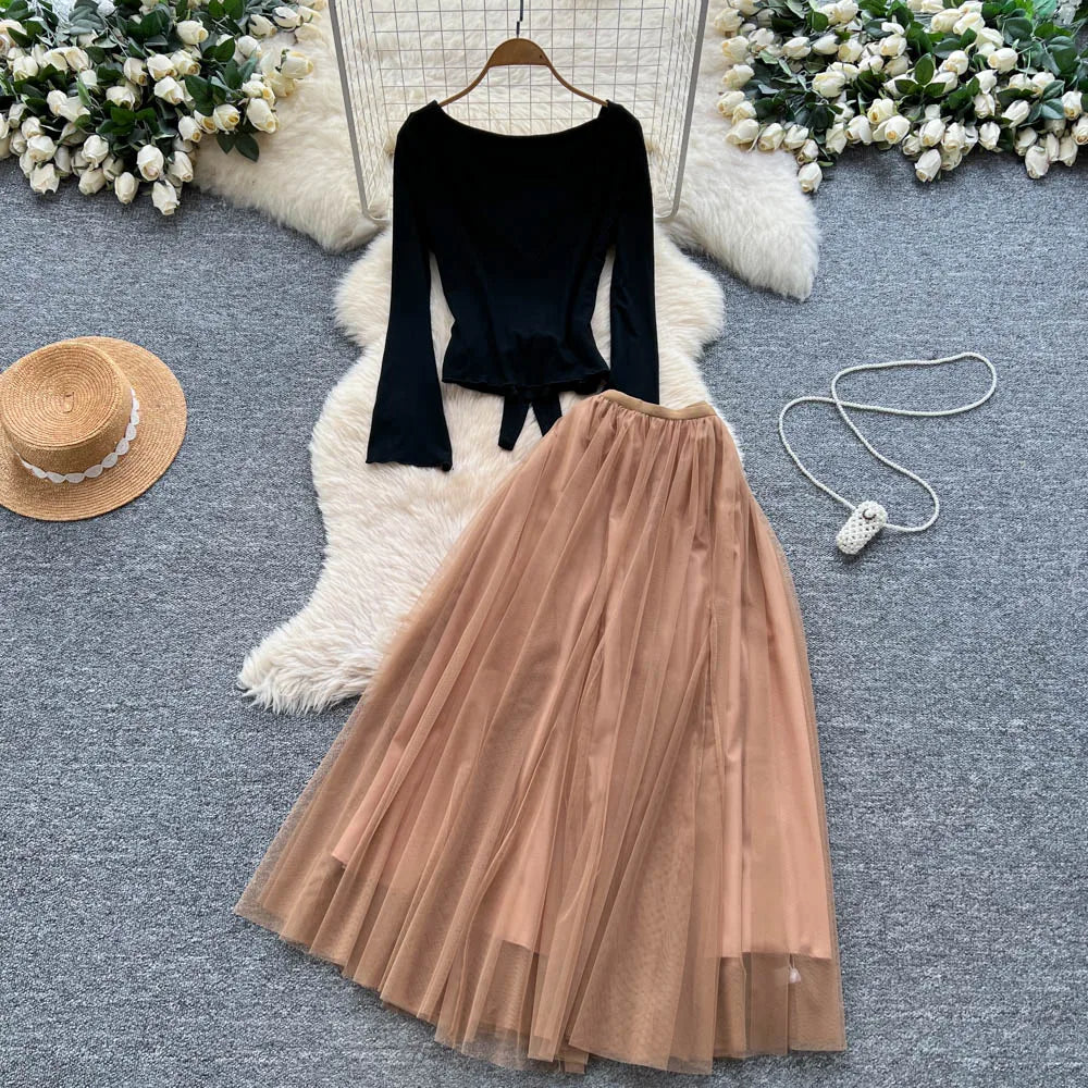 Ruched O-Neck High Waist Long Sleeve Dress