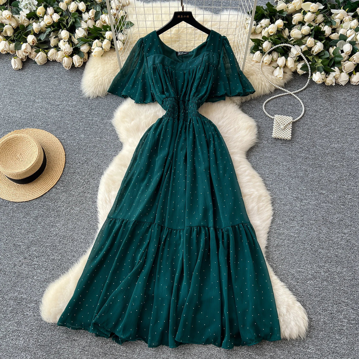 Glitter Chiffon High Waist Party Dress