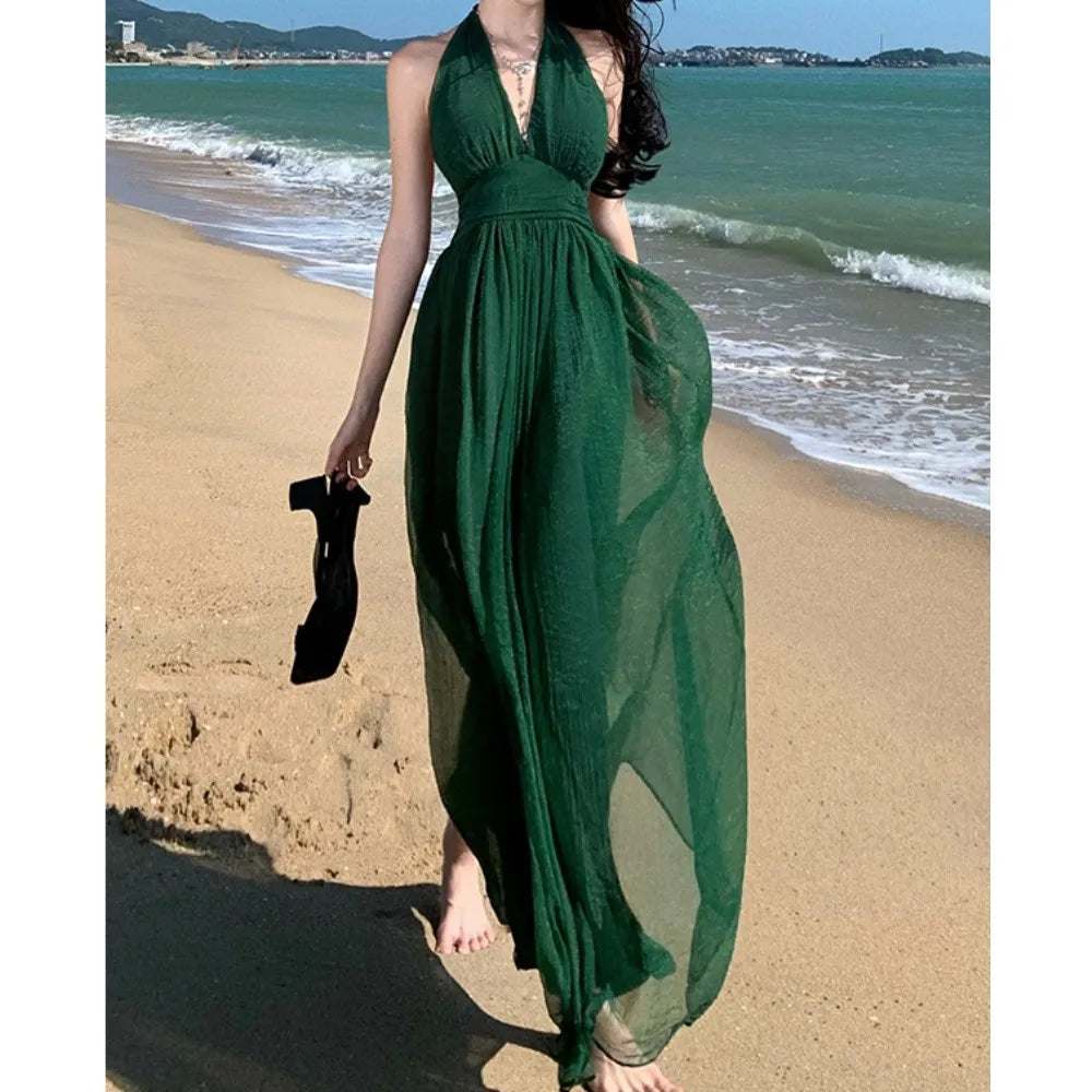 Halter Deep V-Neck Backless Long Dress