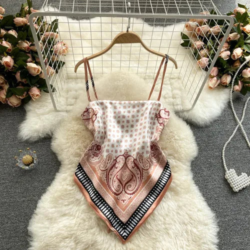 Lace-Up Backless Print Corset Crop Top