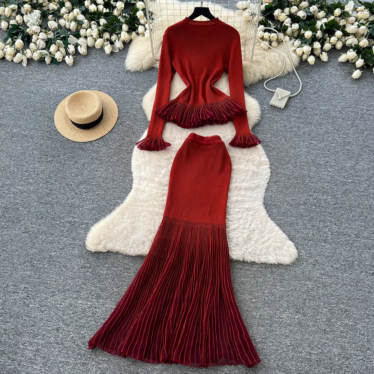 Striped Knit Top and Mermaid Skirt Set