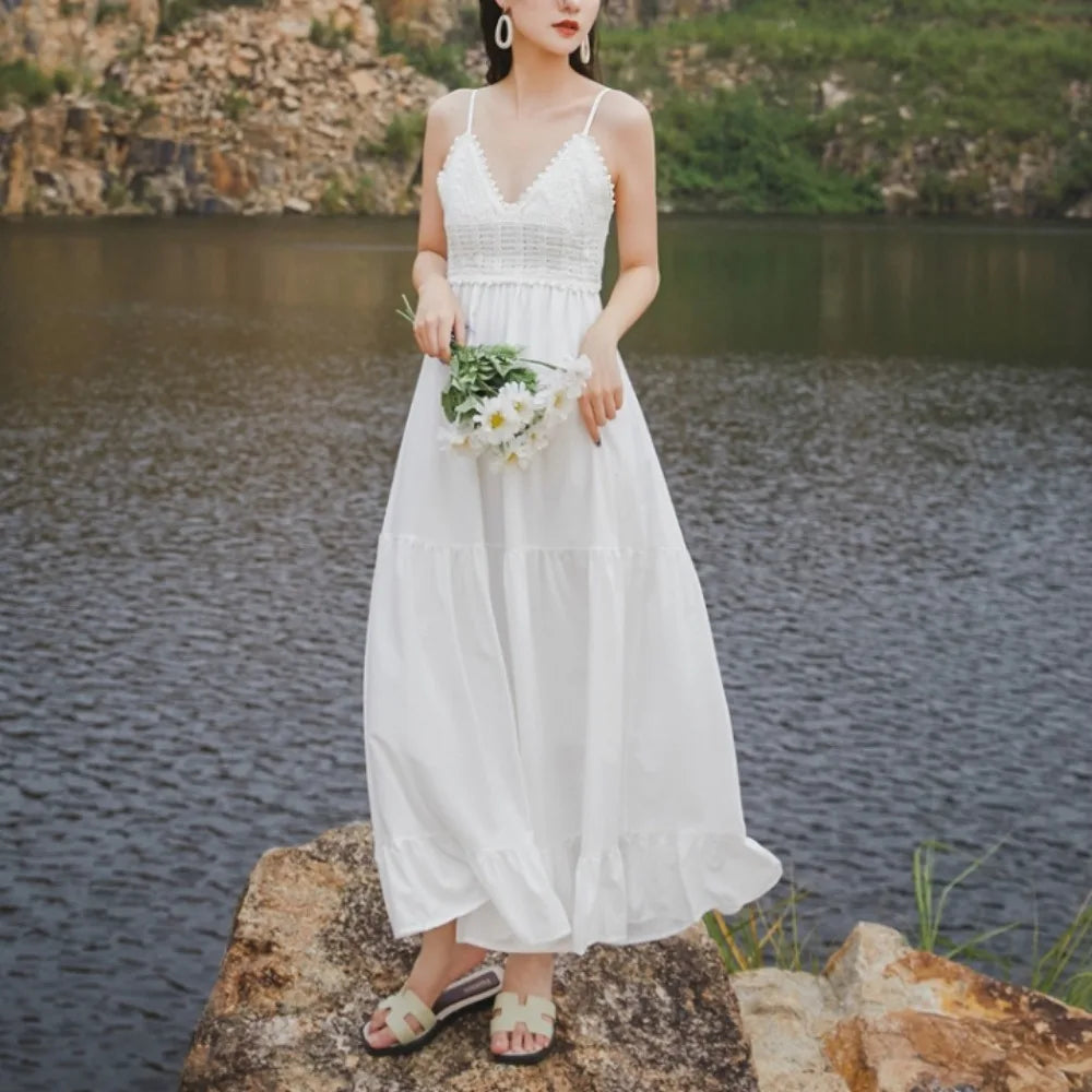 Crochet Ruffle Backless Boho Slip Dress