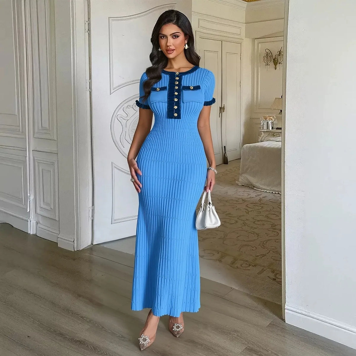 Patchwork Knit Maxi Sweater Shirt Dress