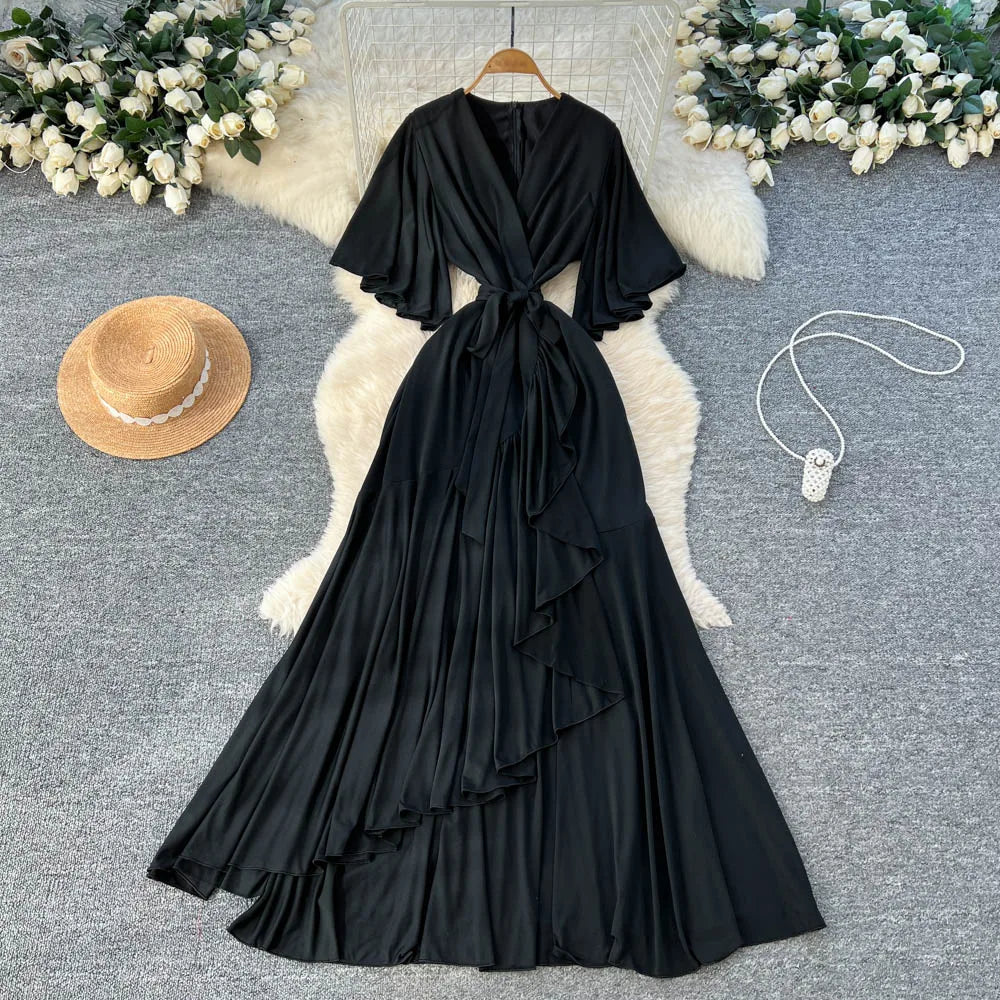 Asymmetrical V-Neck Slim Dress