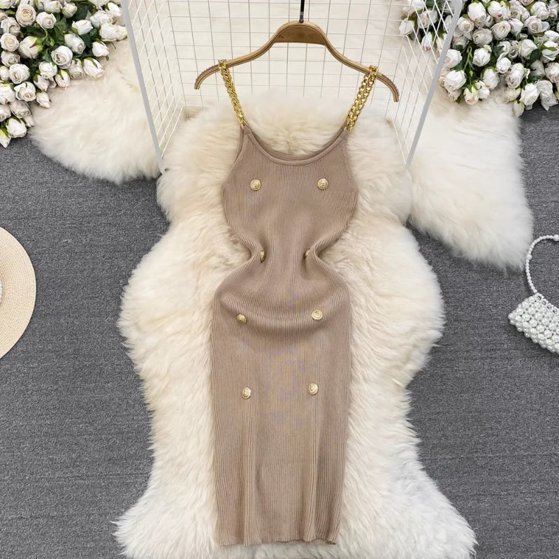 Chain Strap Knit Bodycon Slip Dress