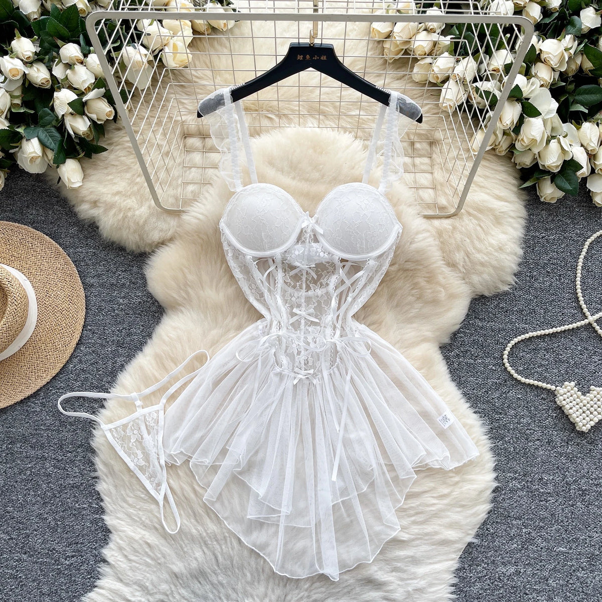 Embroidered Drawstring Sleeveless Mini Dress