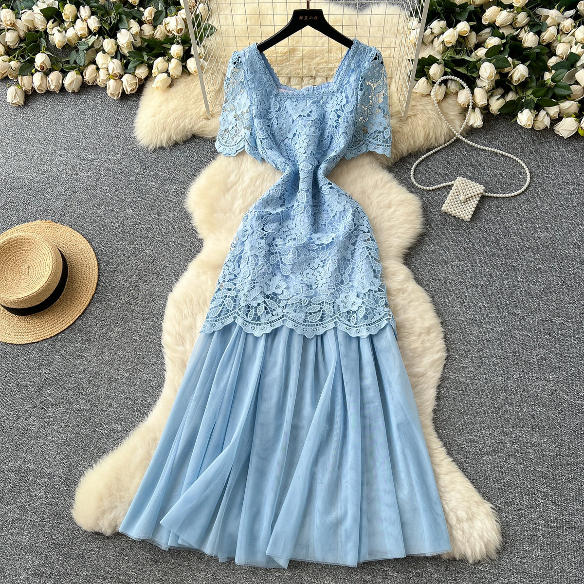 Embroidered Mesh Lace Summer Dress