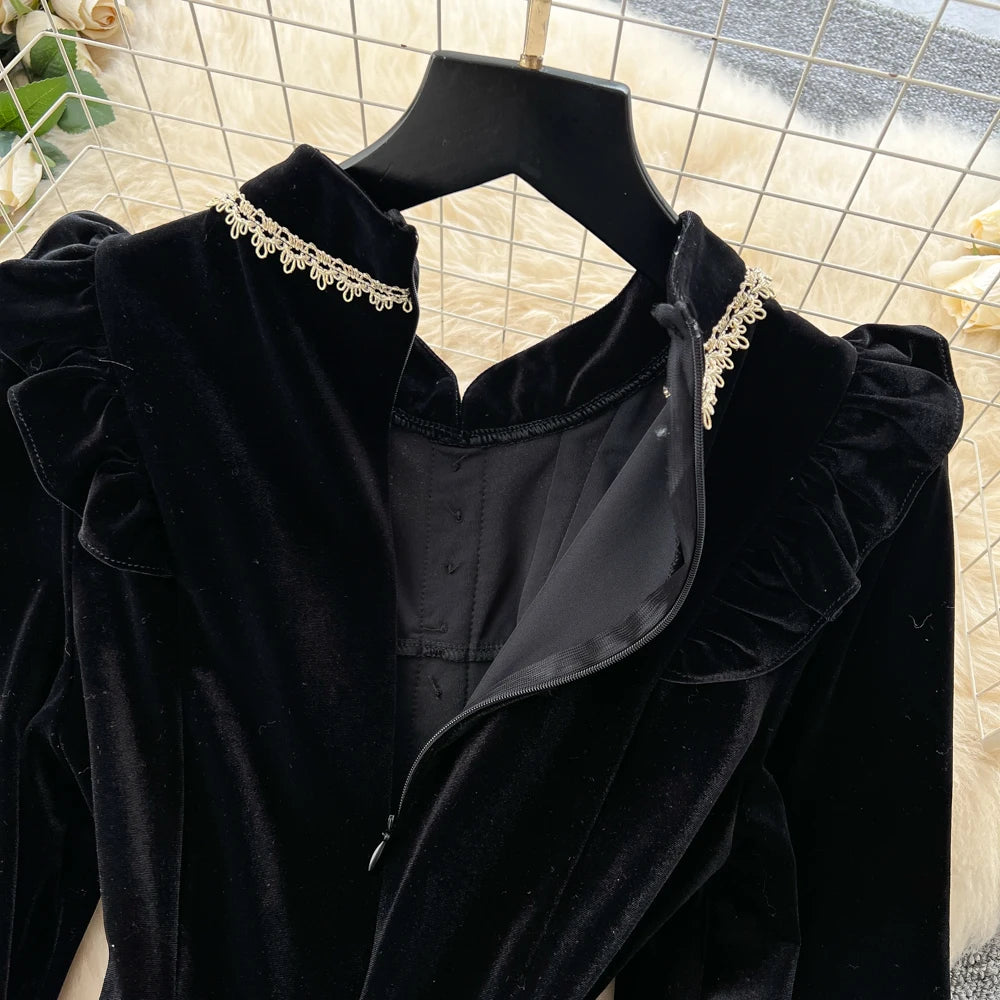 Velour Long Sleeve Slim Dress