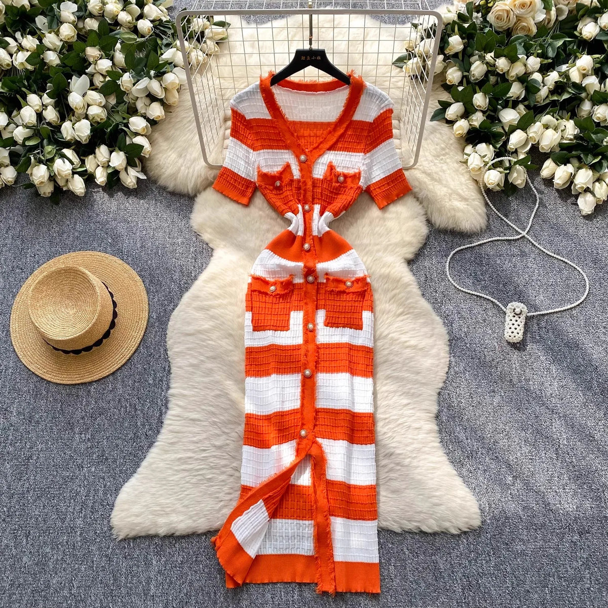 Slim Waist Knit Maxi Sweater Dress