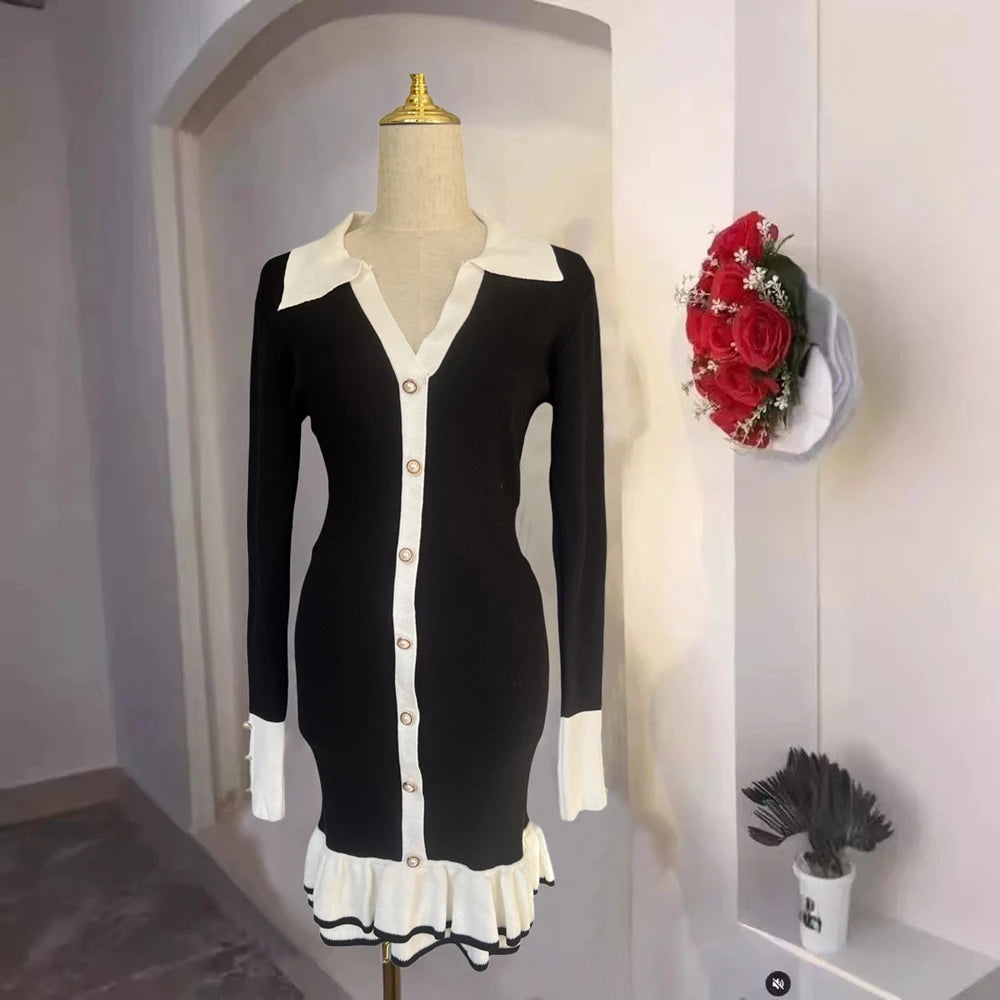 Backless Ruffled Knit Bodycon Mini Dress