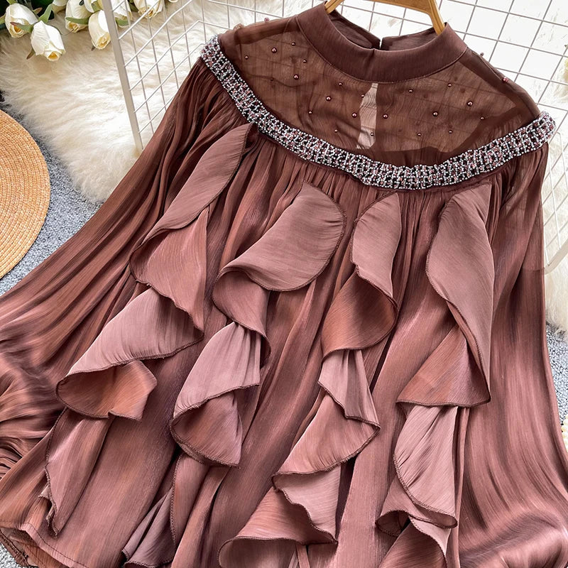 Lace Panel Ruffle Pullover Blouse