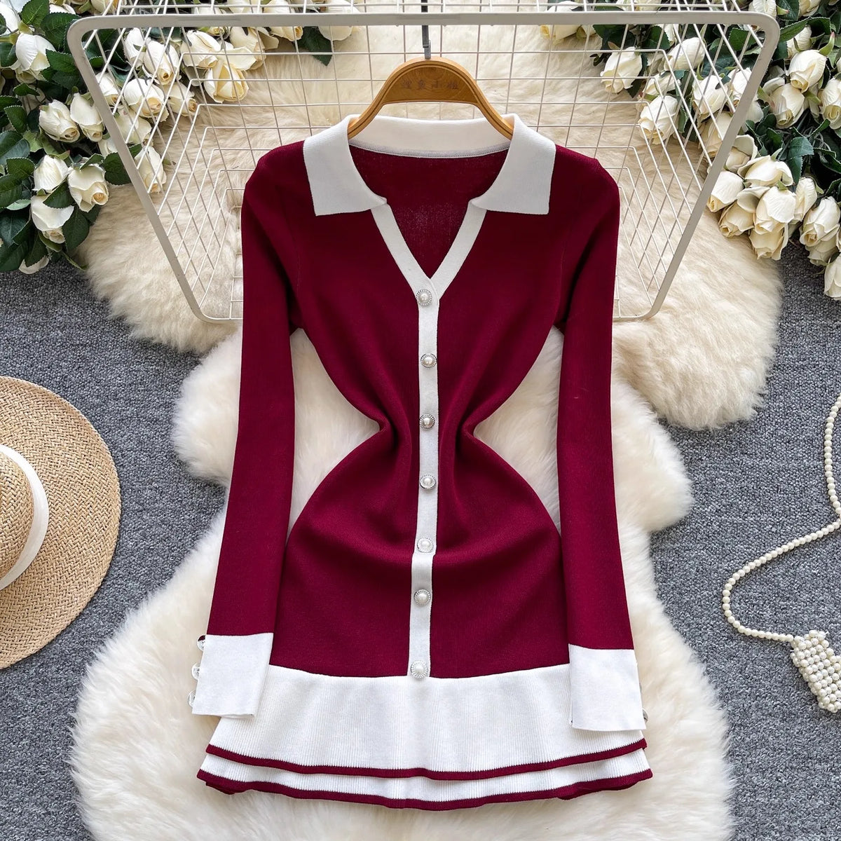 Vintage Button Front Ruffled Mini Dress