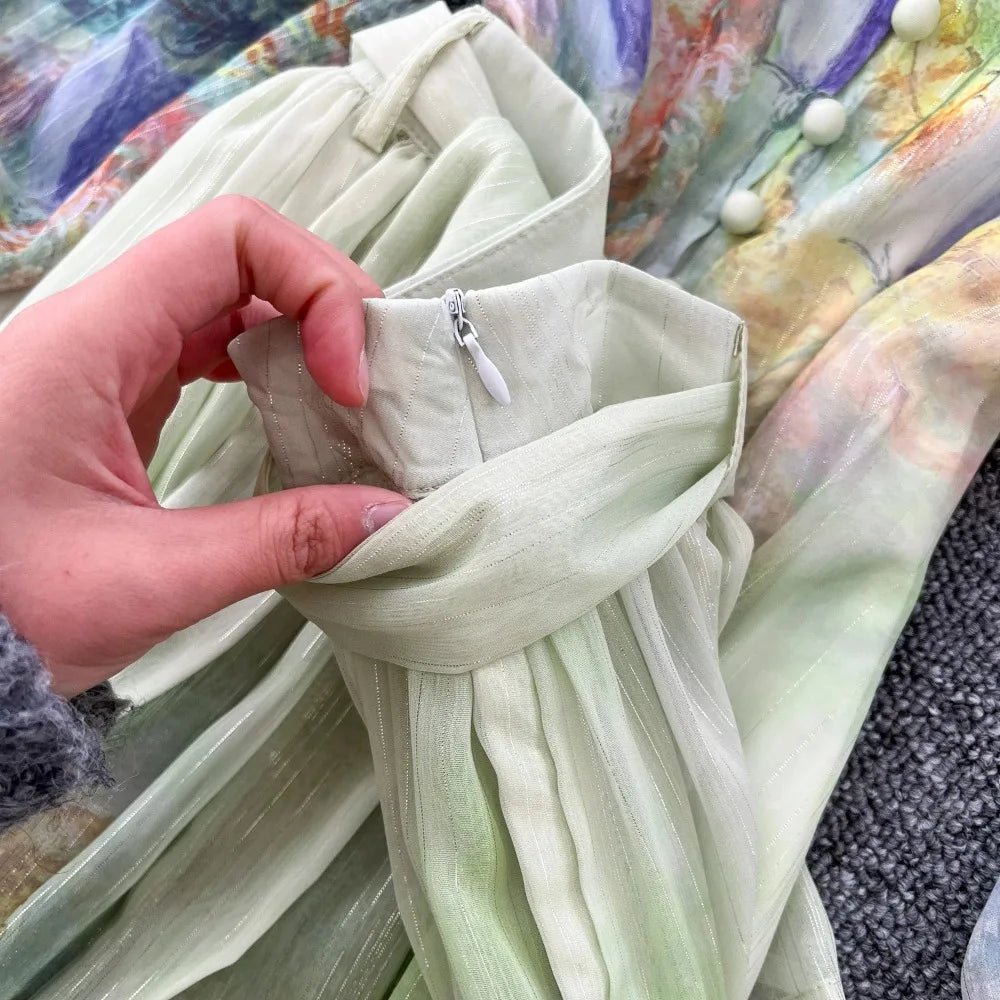 Print Chiffon Flare Sleeve V-Neck Maxi Dress