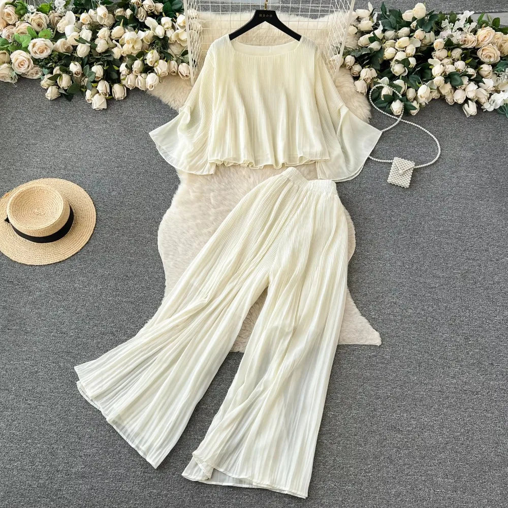 Cropped Tee and Wide Leg Pant Set