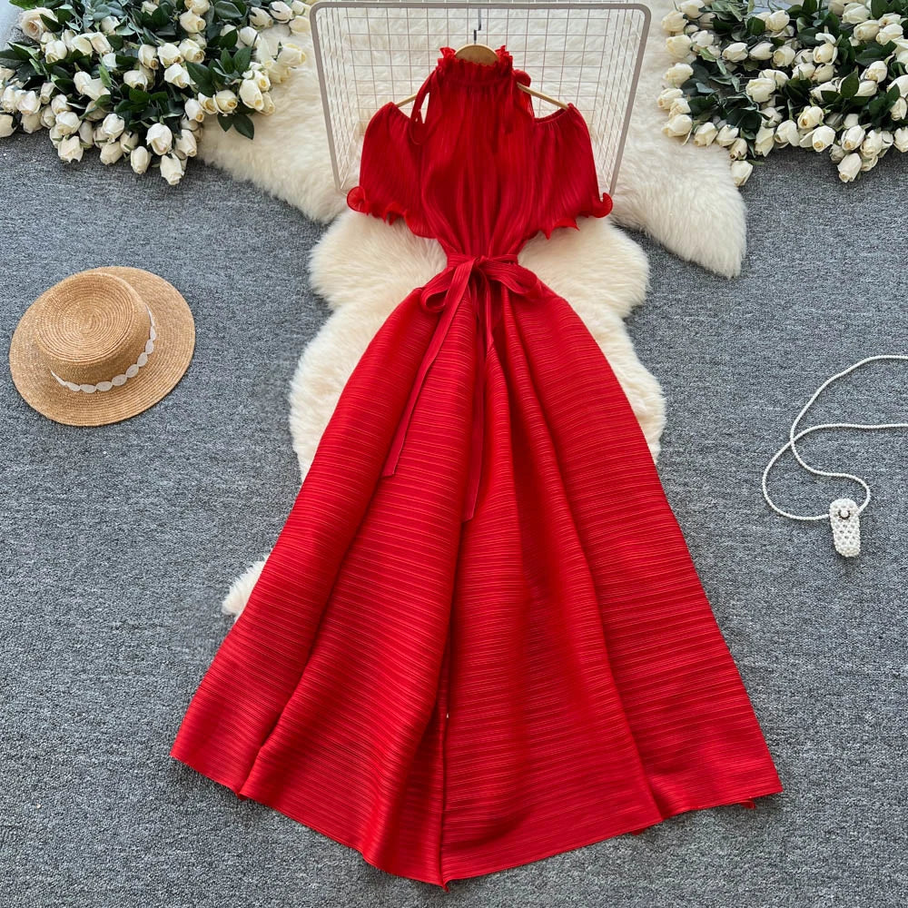 Off-Shoulder Short Sleeve A-Line Dress
