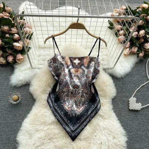 Lace-Up Backless Print Corset Crop Top