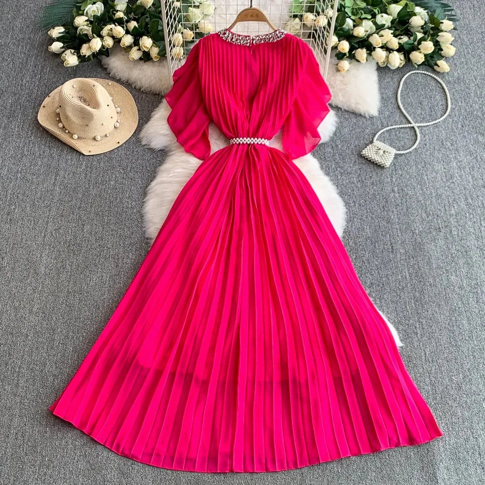 Rhinestone Cutout Short Sleeve A-Line Dress