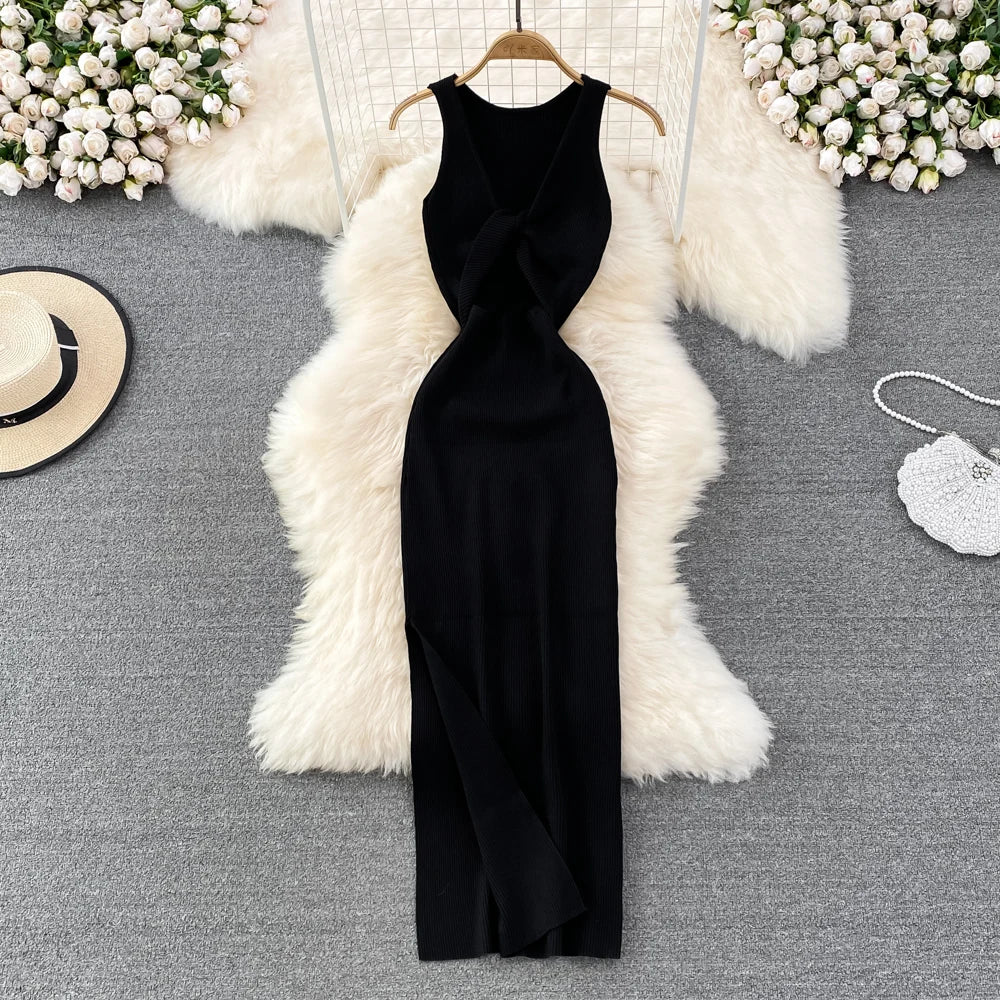 Reversible Knot Knit Bodycon Maxi Dress