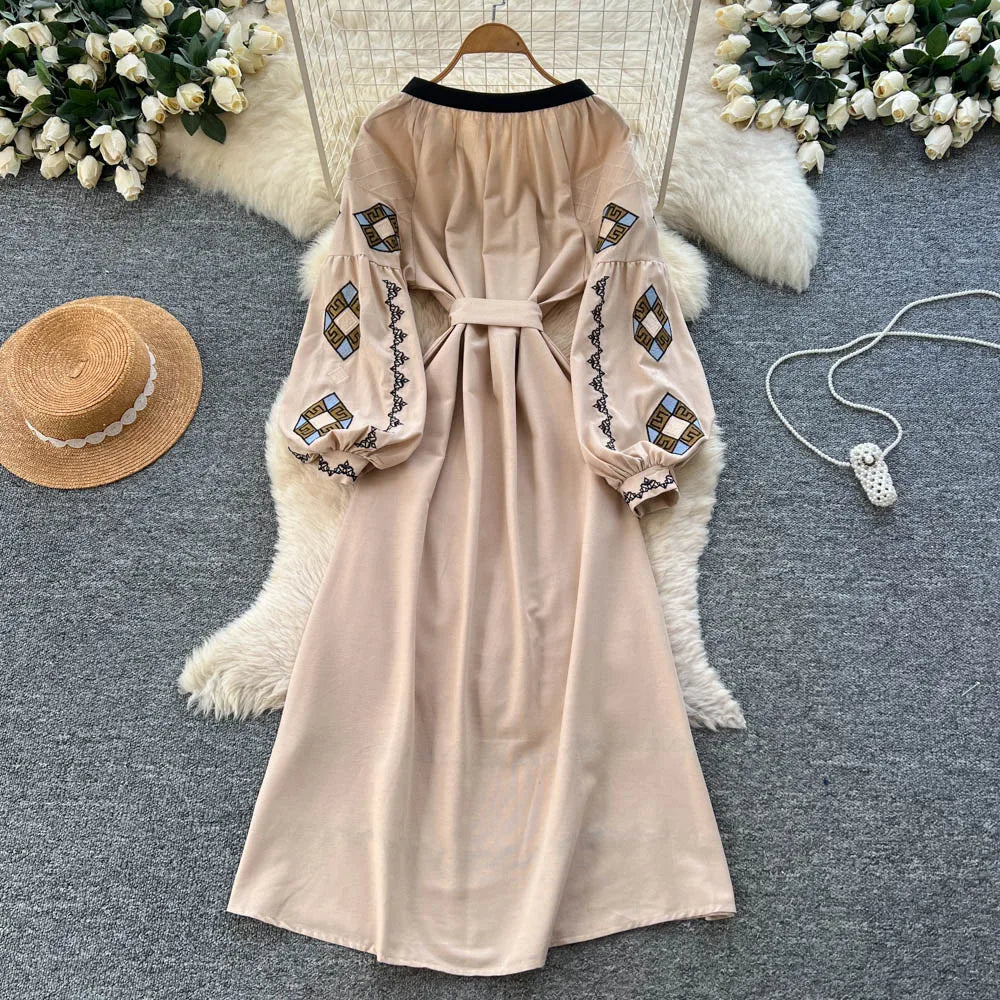 Ruched Long Sleeve Boho Dress