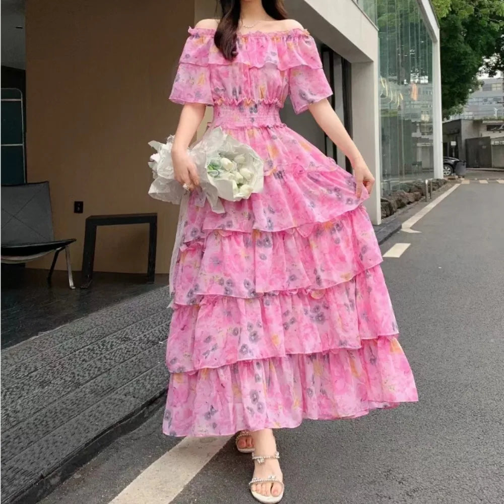 Off-Shoulder Tiered Ruffle Maxi Dress
