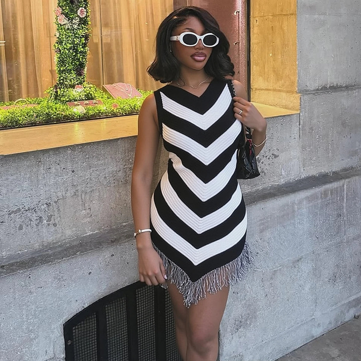 Asymmetric Tassel Sleeveless Party Dress