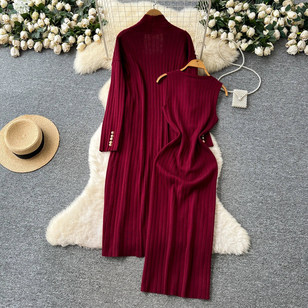 Loose Knit Long Sleeve Dress Set
