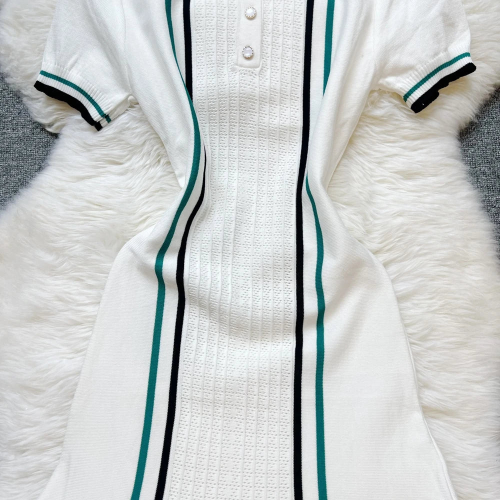 Vintage Collared Ruffled Knit Mini Dress