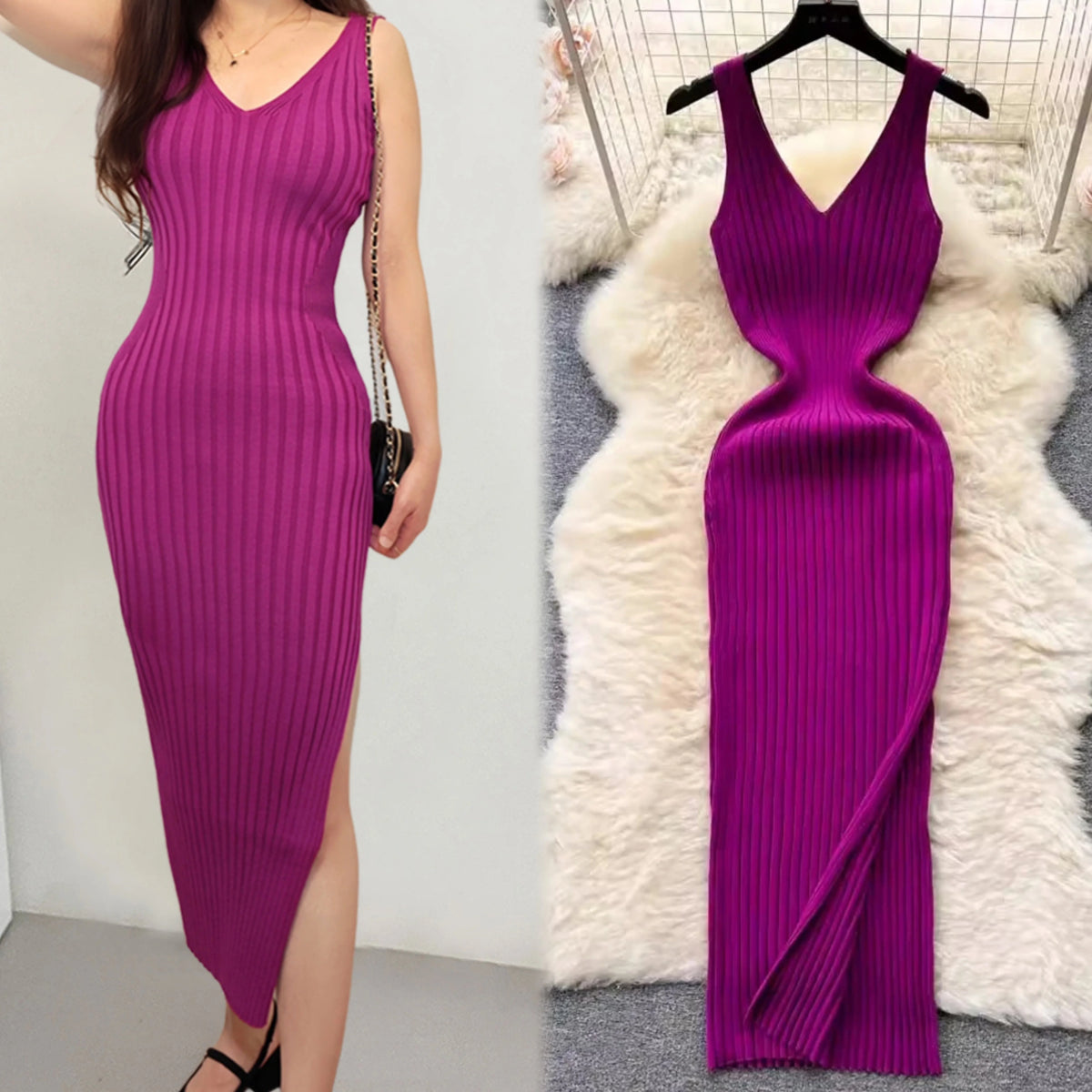 Rib Knit Bodycon Maxi Party Dress