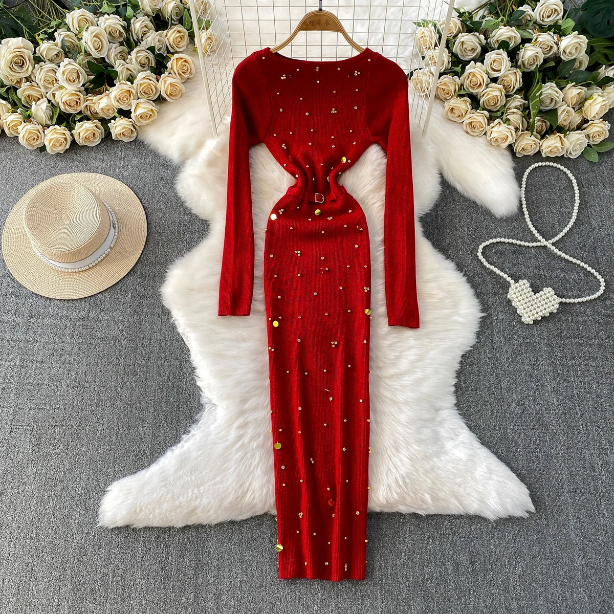 Crew Neck Long Sleeve Bodycon Dress