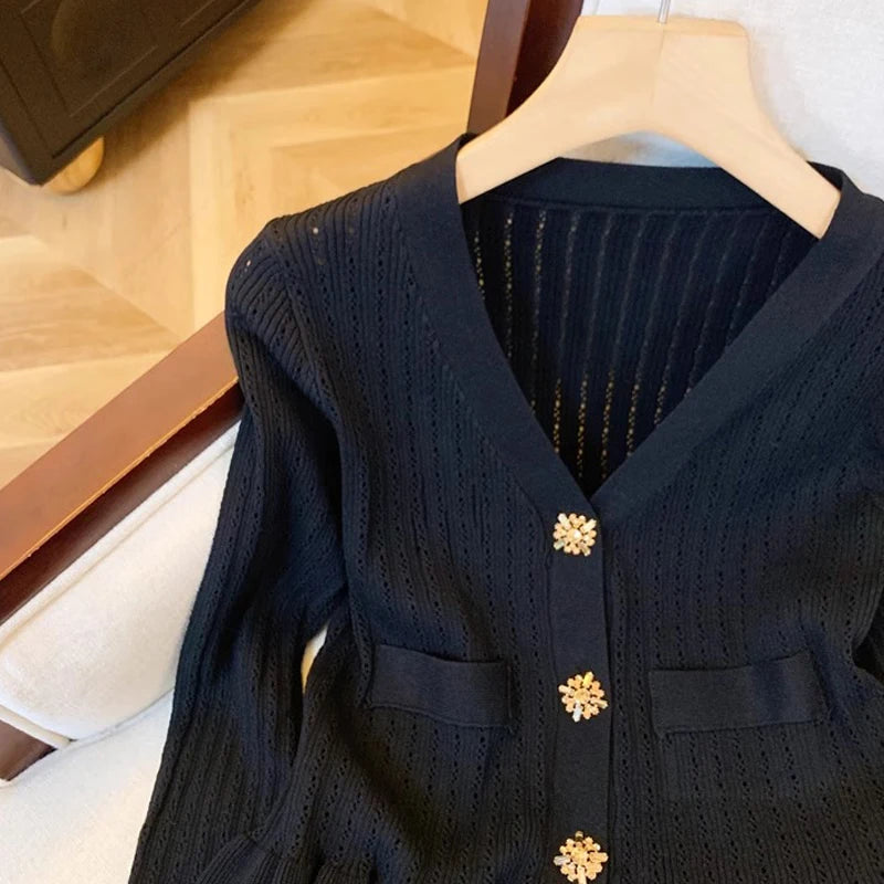 Black And White Rhinestone Knit Cardigan