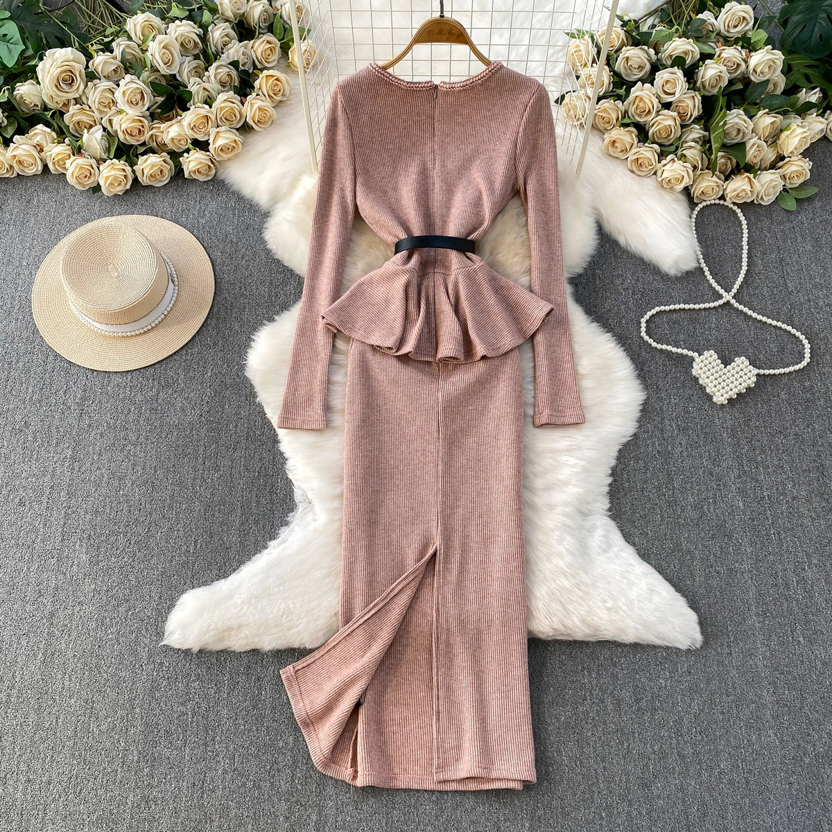 Ruffle Square Neck Long Sleeve Maxi Dress