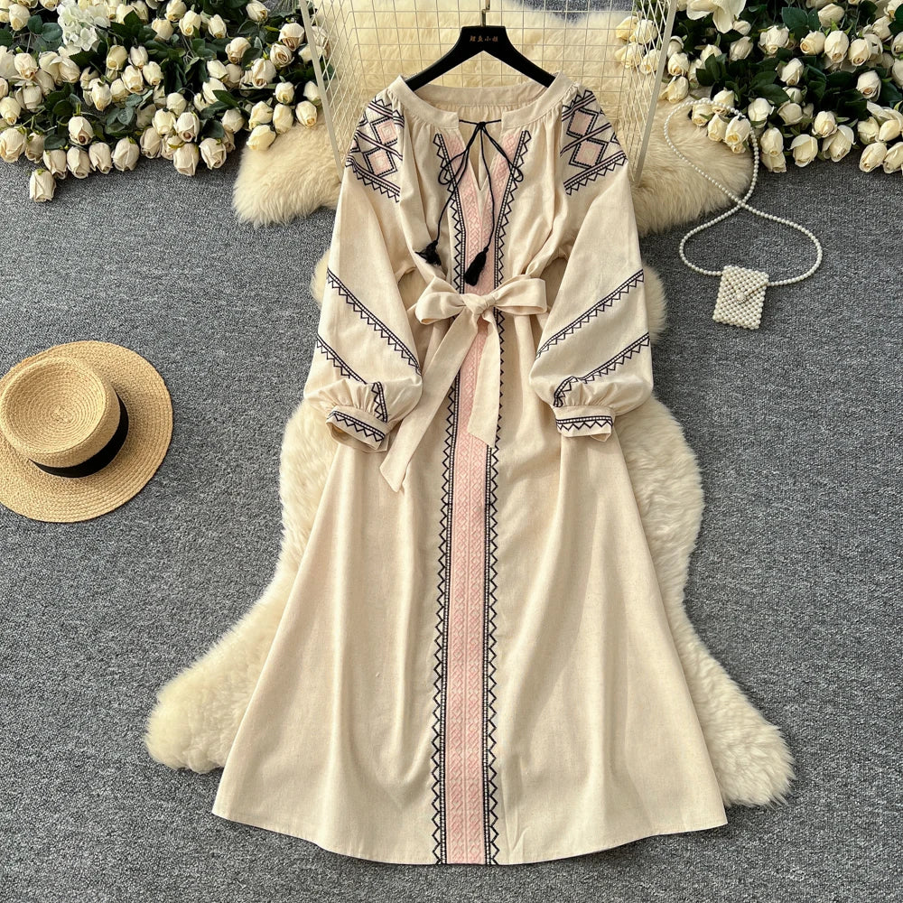 Vintage Print Long Sleeve Fairy Dress