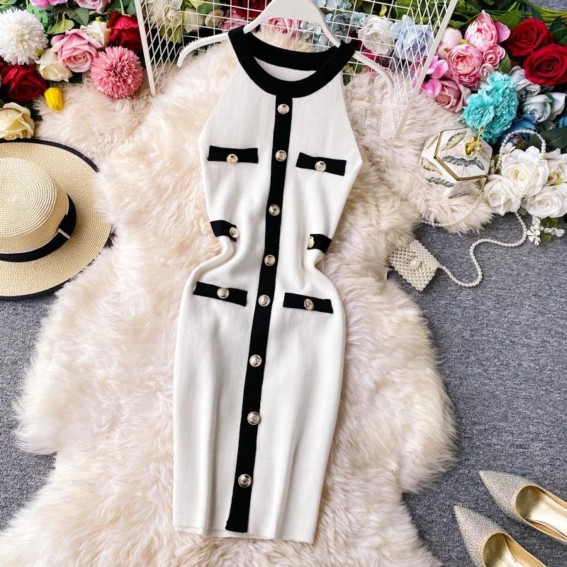 Button Knit Wrap Mini Dress