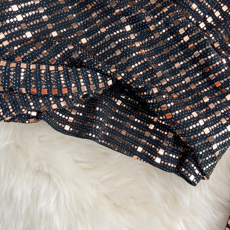 Glitter Sequin Long Sleeve Crop Top