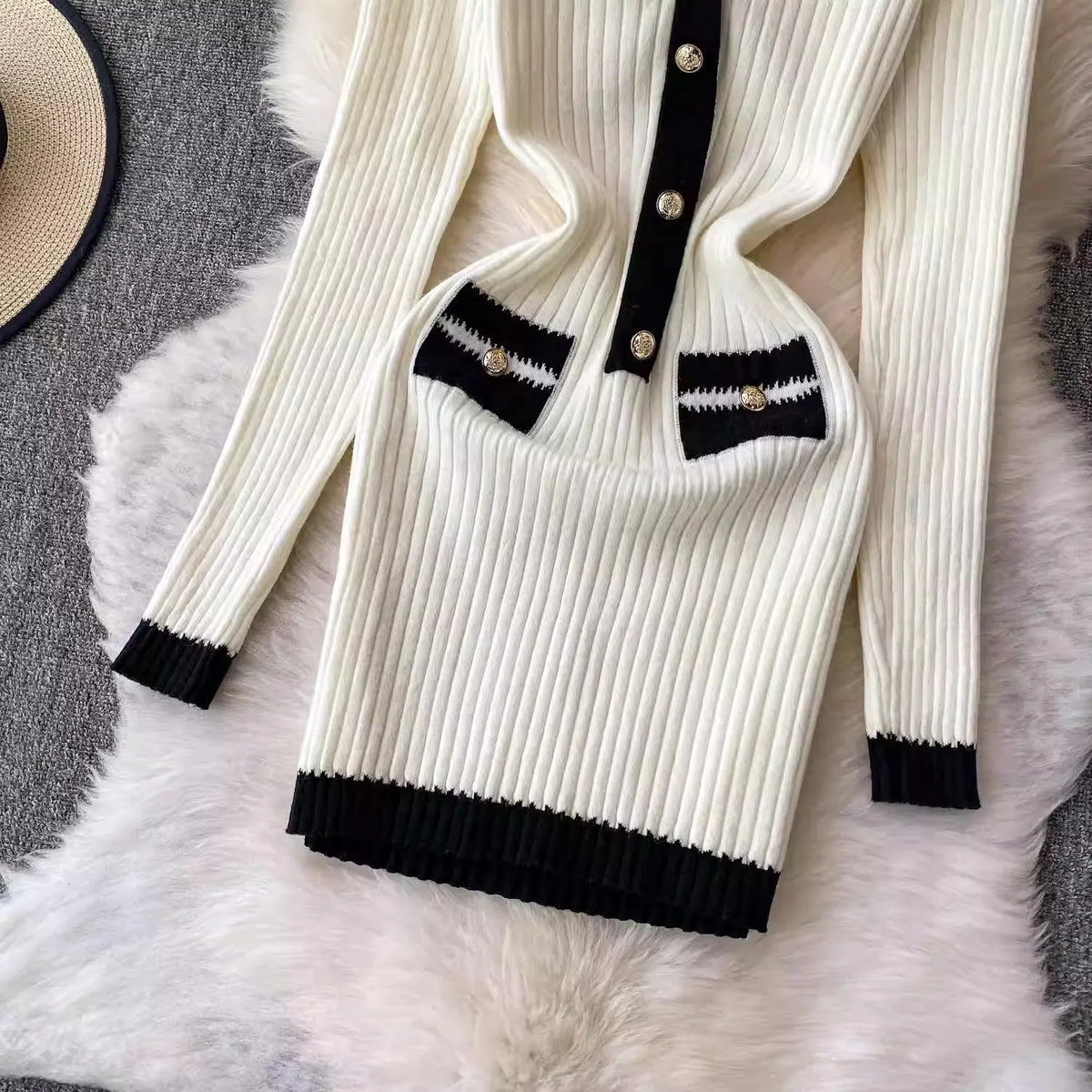 V-Neck Knit Bodycon Short Sweater Dress