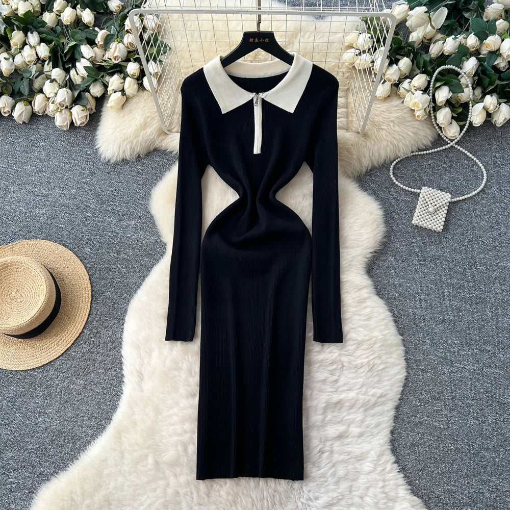 Ruched Zip Long Sleeve Dress