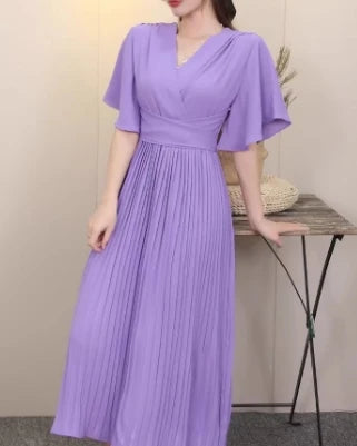 Pleated Lace-Up V-Neck A-Line Sundress
