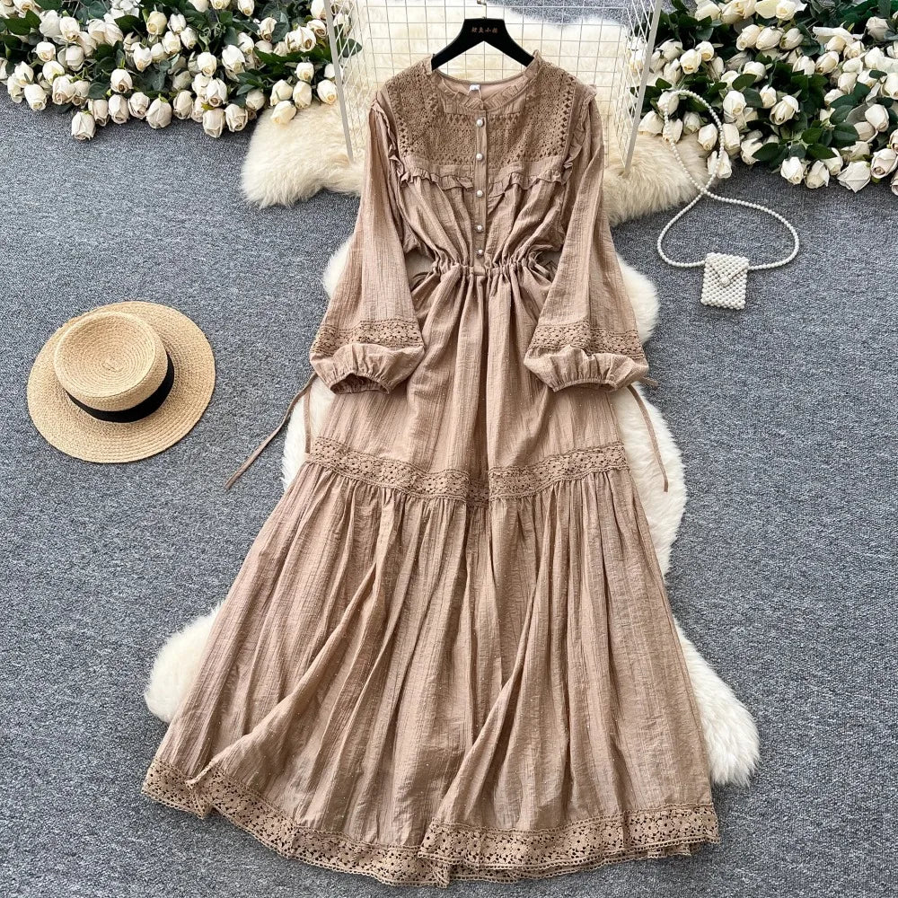 Rhinestone Button Cutout Long Dress