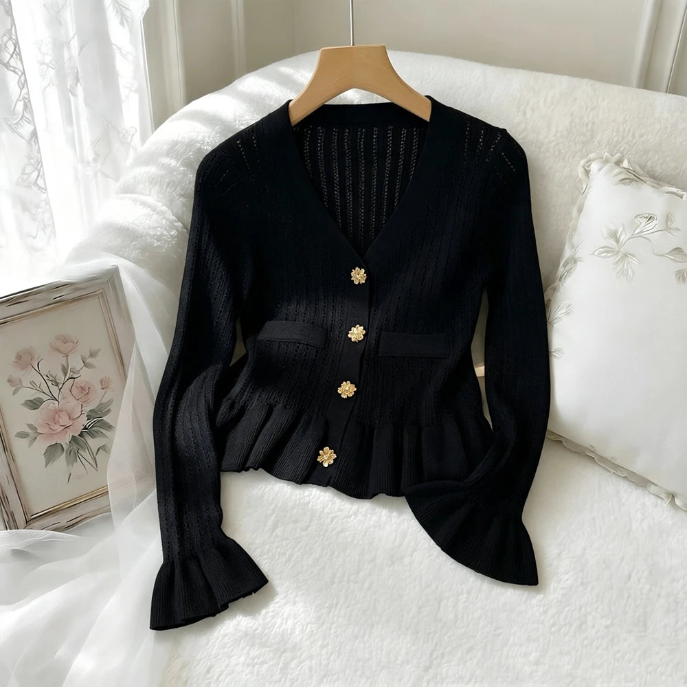 Black And White Rhinestone Knit Cardigan