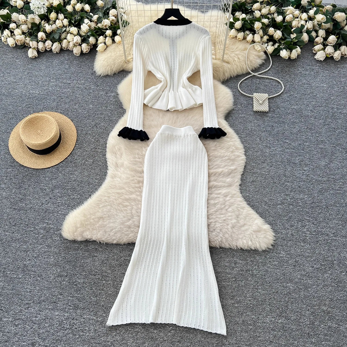 Ruffled Knit Top And Mermaid Skirt Set