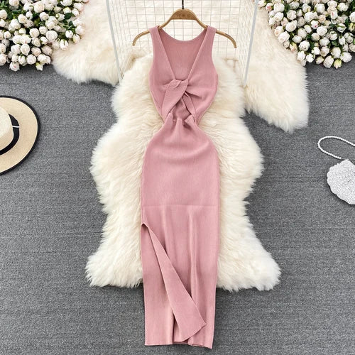 Sleeveless Cutout Split Midi Wrap Dress
