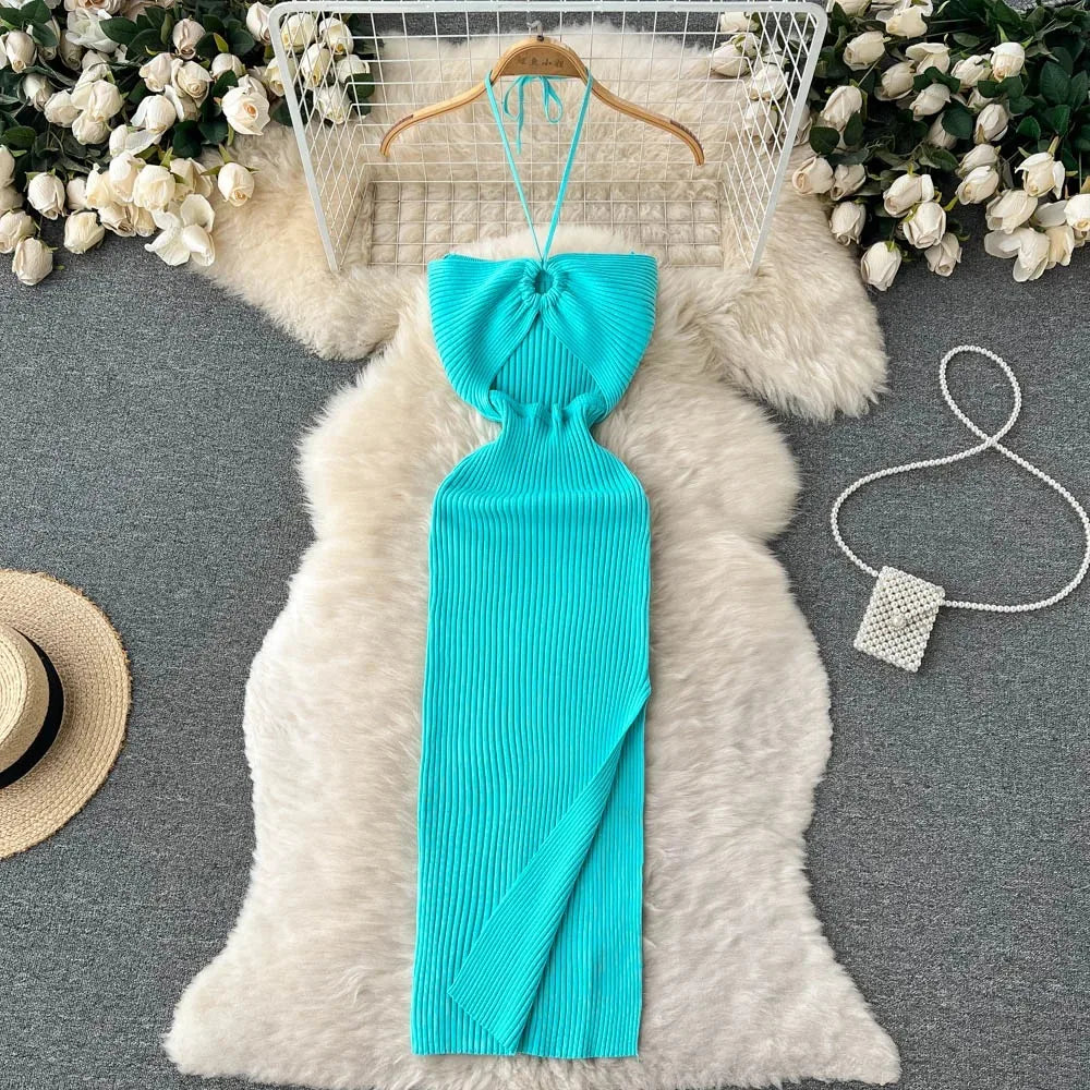 Crochet Halter Cutout Bodycon Dress