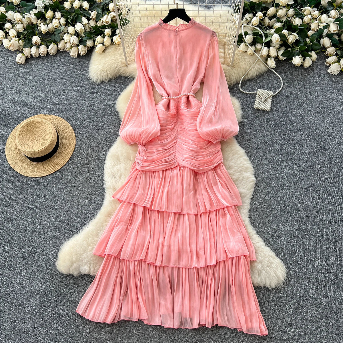 Tiered Lettuce Trim Boho Long Dress