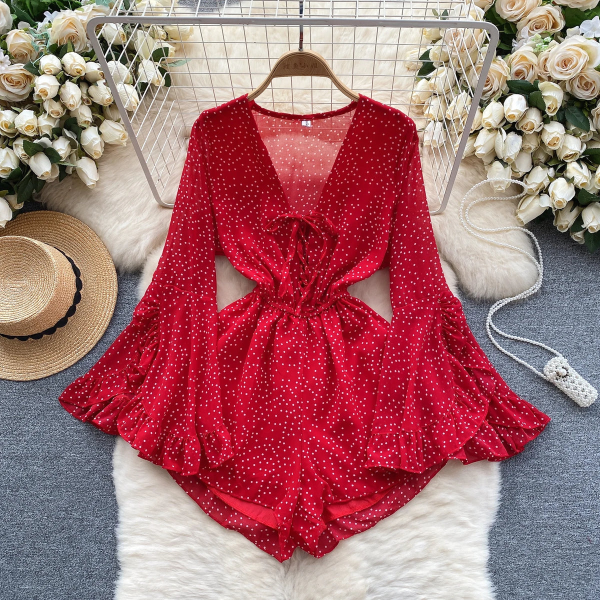 Ruffle Flare Sleeve V-Neck A-Line Dress