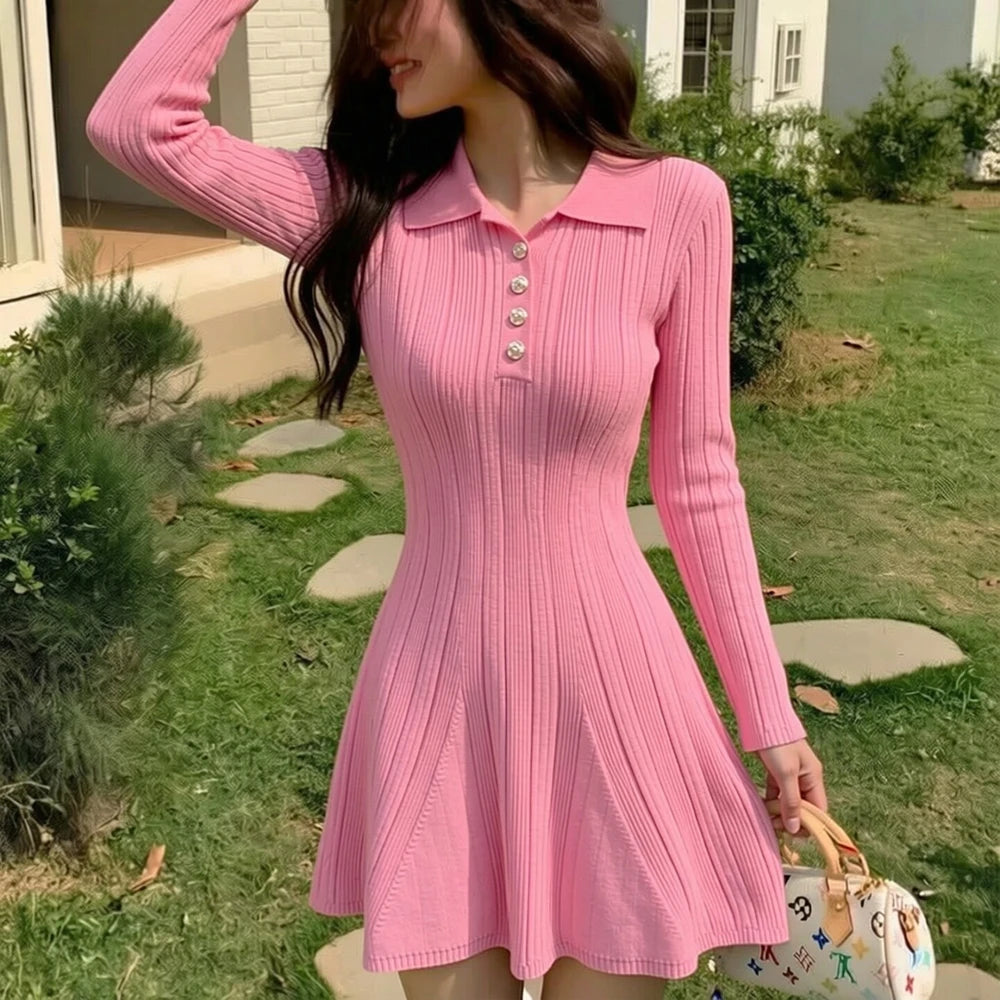 Slim Waist Knit A-Line Mini Dress