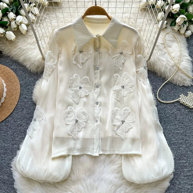 3D Floral Long Sleeve Blouse