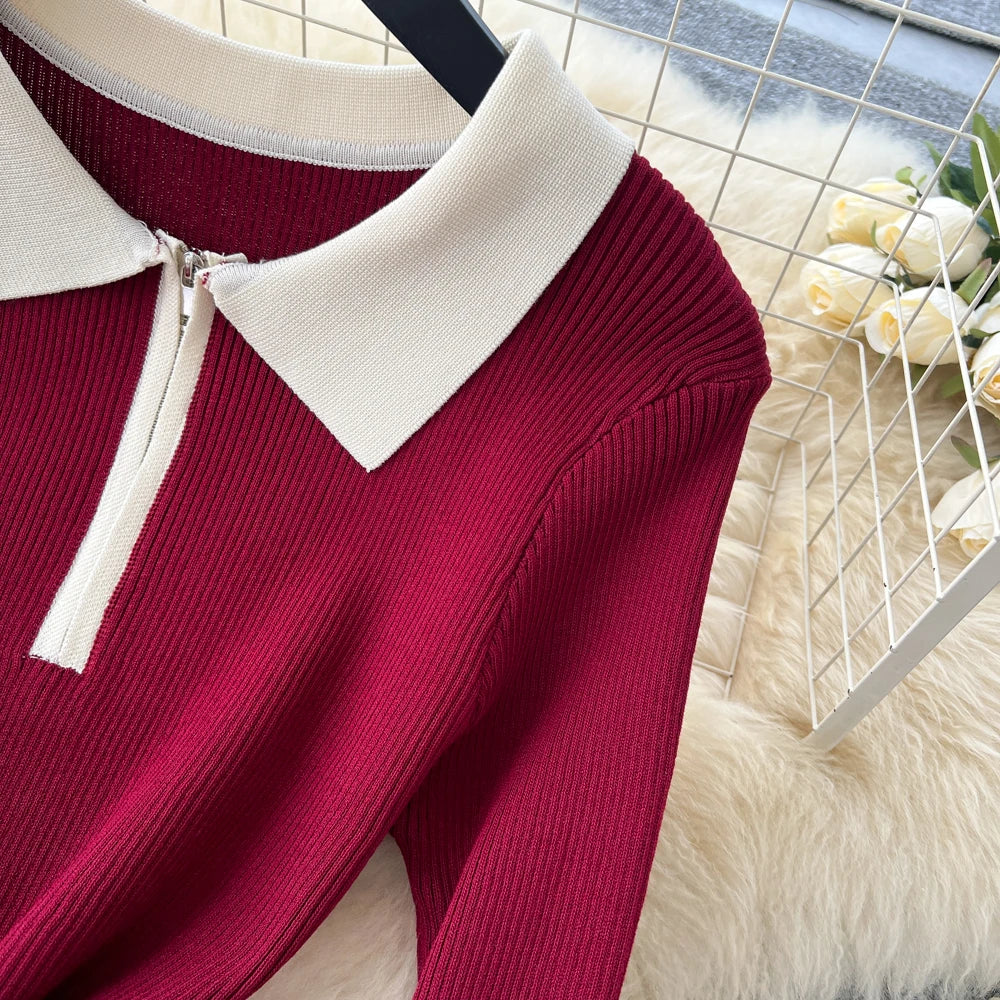 Ruched Zip Long Sleeve Dress