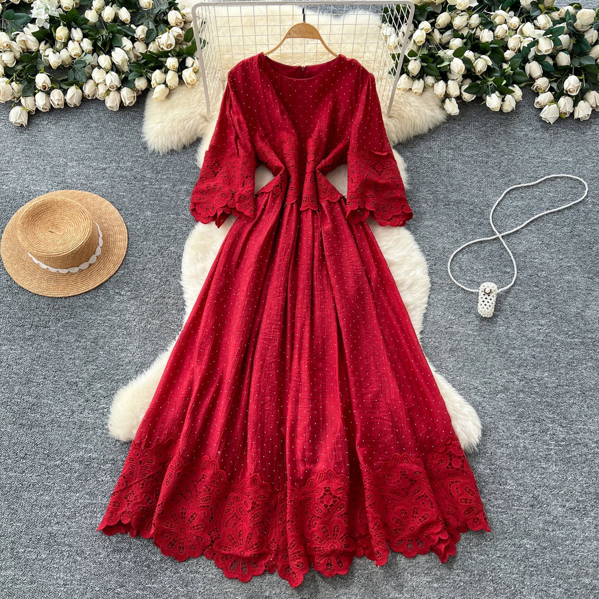 Rhinestone Paneled Boho Maxi Sundress